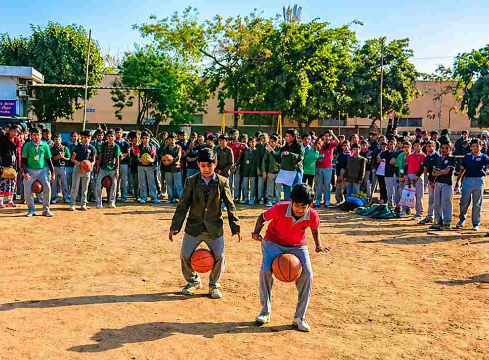 Students training in sports academy